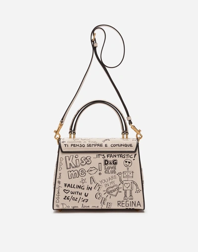 Shop Dolce & Gabbana Mural-print Calfskin Welcome Handbag In Cream