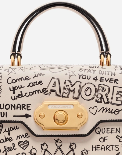 Shop Dolce & Gabbana Mural-print Calfskin Welcome Handbag In Cream