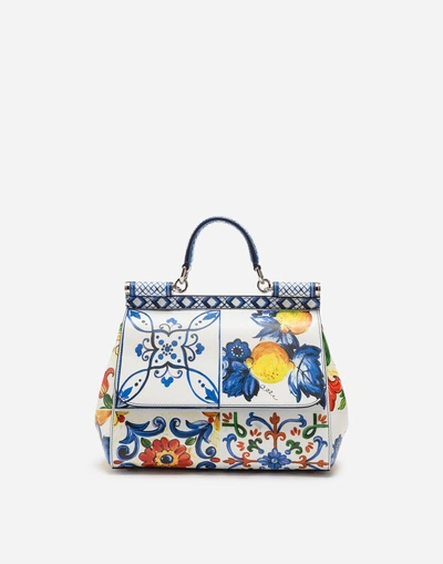 Shop Dolce & Gabbana Medium Sicily Bag In Printed Dauphine Calfskin In Majolica Print