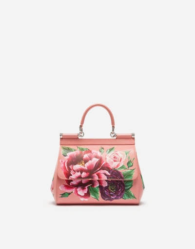Shop Dolce & Gabbana Medium Sicily Bag In Printed Dauphine Calfskin In Pink