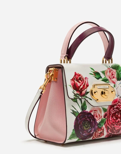 Shop Dolce & Gabbana Medium Welcome Bag In Peony-print Boarded Calfskin In Multicolor