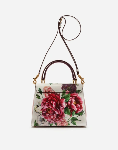 Shop Dolce & Gabbana Medium Welcome Bag In Peony-print Boarded Calfskin In Multicolor