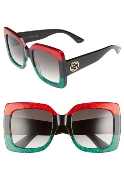 Shop Gucci 55mm Square Sunglasses - Red Black Green/ Grey
