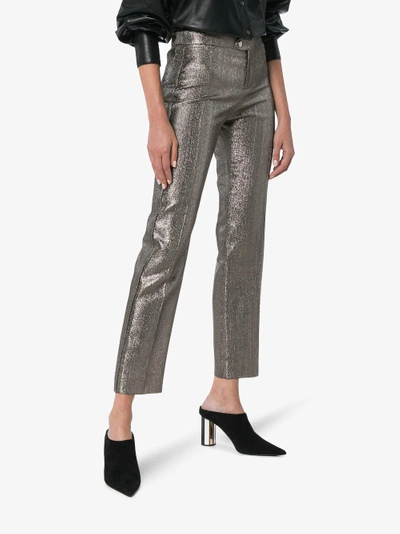 Shop Chloé Lame Metallic Cotton Blend Trousers