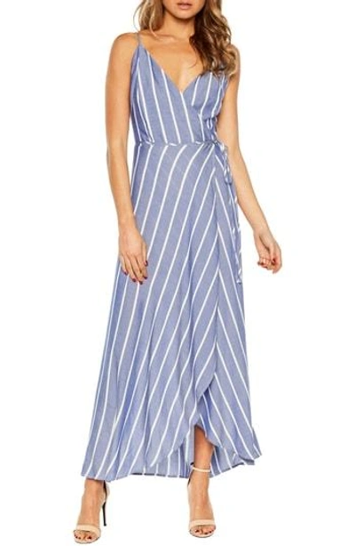 Shop Bardot Raelyn Stripe Wrap Dress In Blue Stripe