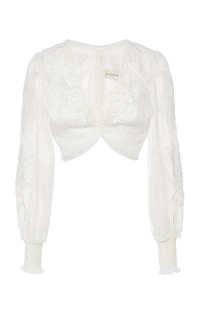 Shop Zimmermann Corsage Applique Bodice Cropped Top In White