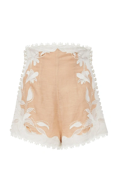 Shop Zimmermann Corsage Lily Embroidered Shorts In Neutral