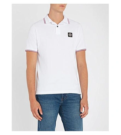 Shop Stone Island Logo-embroidered Slim-fit Cotton-piqué Shirt In White