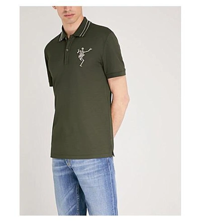Shop Alexander Mcqueen Skeleton-embroidered Cotton-piqué Polo Shirt In Green