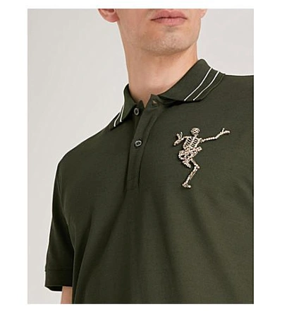 Shop Alexander Mcqueen Skeleton-embroidered Cotton-piqué Polo Shirt In Green