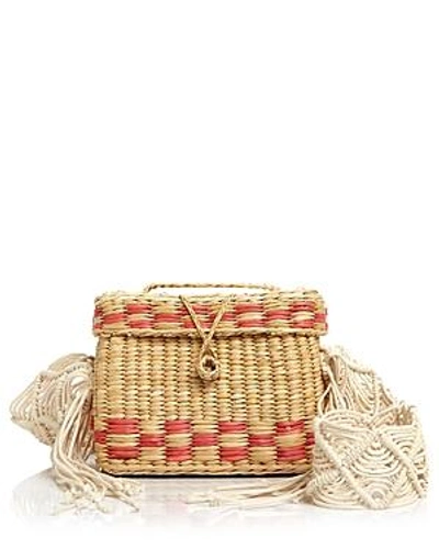 Shop Nannacay Roge Small Macrame-strap Straw Shoulder Bag In Natural/pink