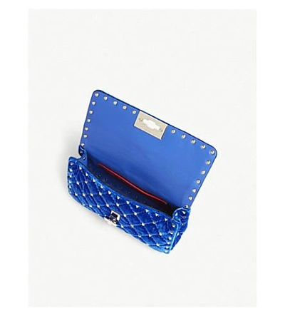 Shop Valentino Ladies Blue Elegant Rockstud Spike Velvet Shoulder Bag In Acid Blue