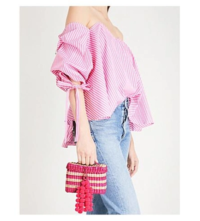 Shop Nannacay Amaranth Baby Striped Straw Bag In Pink