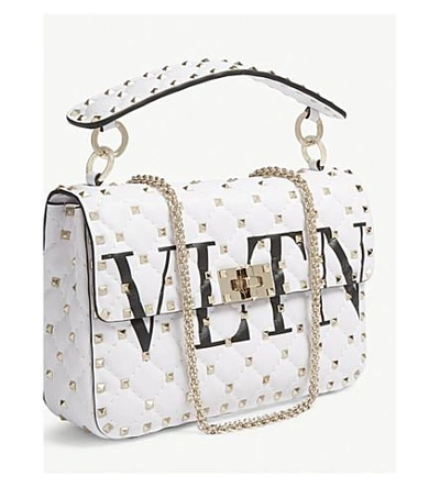 Shop Valentino Rockstud Vltn Leather Shoulder Bag In Nero/bianco Ottico