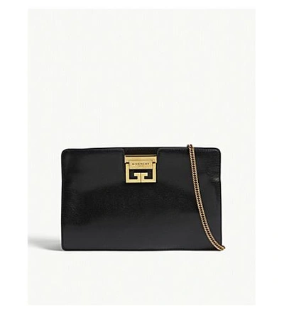Shop Givenchy Black Grained Elegant Logo Leather Clutch Bag