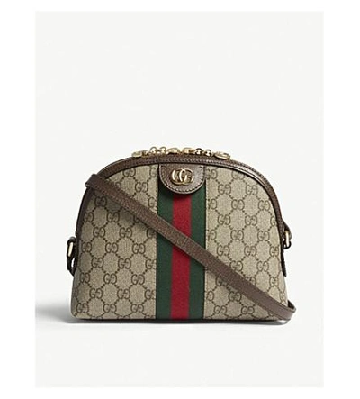 Shop Gucci Ophidia Gg Supreme Small Shoulder Bag In Beige