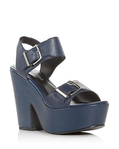 Shop Kenneth Cole Women's Shayla Leather Platform Wedge Sandals In Navy