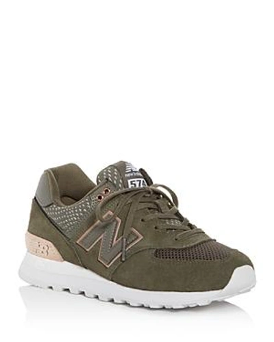 Shop New Balance Women's 574 Rose Classic Suede Lace Up Sneakers In Foliage Green/rose Gold