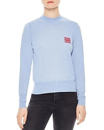 Shop Sandro Espoir Wool Heart-detail Sweater In Sky Blue
