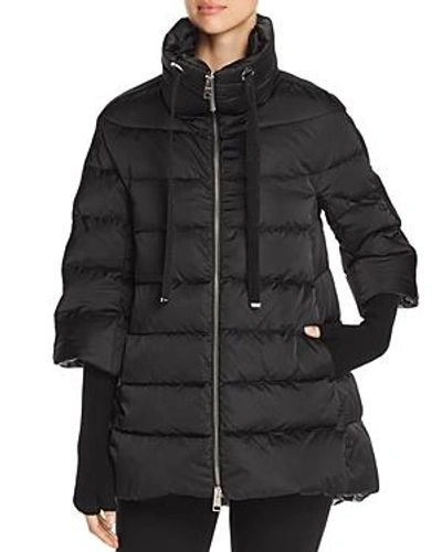 Shop Herno Satin A-line Down Coat With Detachable Gloves In Black