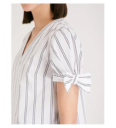 Shop Claudie Pierlot Striped V-neck Cotton-blend Top In Cream