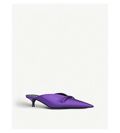 Shop Balenciaga Ladies Purple Knife Satin Mules Sandals