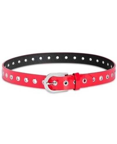 Shop Dkny Spazzolato Grommeted Belt, Created For Macy's In Red/silver