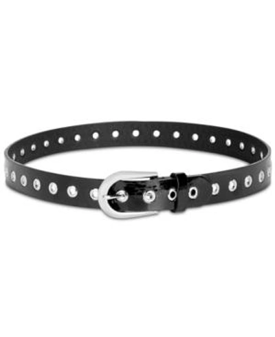 Shop Dkny Spazzolato Grommeted Belt, Created For Macy's In Black/silver