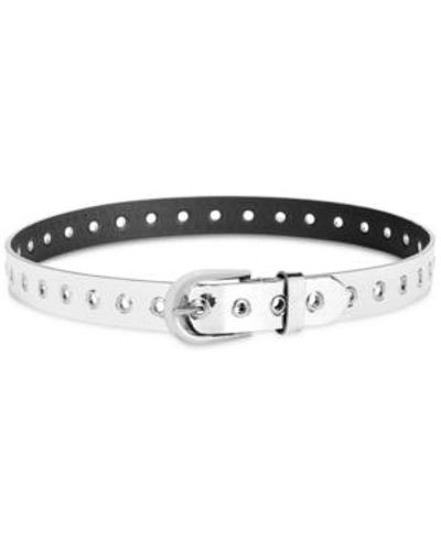 Shop Dkny Spazzolato Grommeted Belt, Created For Macy's In Silver/silver