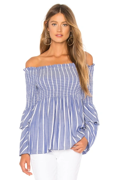 Shop Bardot Nuno Shirred Top In Blue Stripe