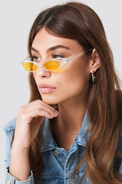 Shop Na-kd Slim Retro Cateye Sunglasses - White, Yellow In White,yellow