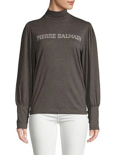 Shop Pierre Balmain Mockneck Logo Top In Grey