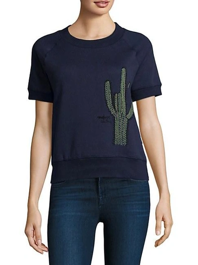 Shop Banner Day Cactus-embroidered Top In Navy