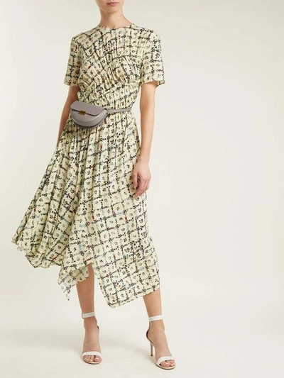 Keziah Asymmetric Floral print Crepe De Chine Midi Dress In Ivory Multi
