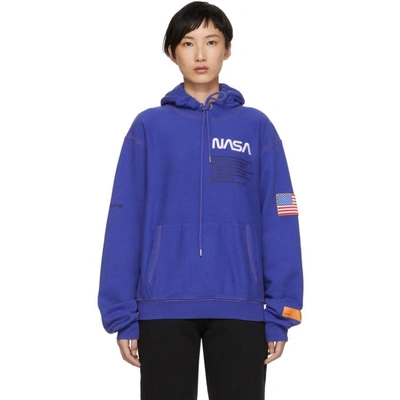 Shop Heron Preston Blue Fleece Hoodie