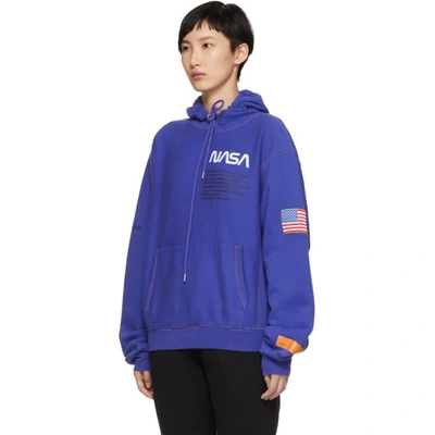 Shop Heron Preston Blue Fleece Hoodie