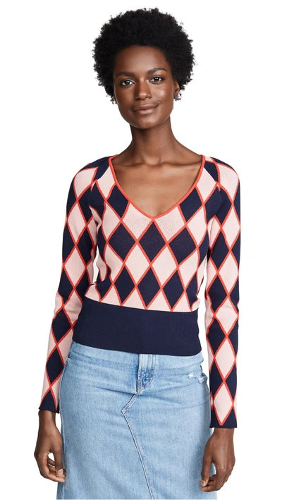 Shop Cedric Charlier Argyle Sweater In Fantasy Print/fuchsia