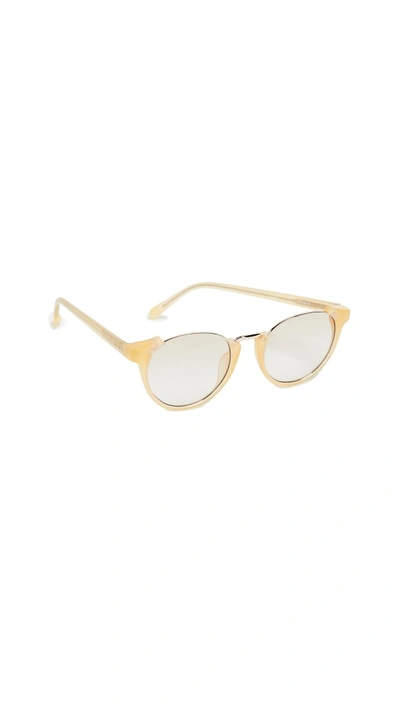 Shop Linda Farrow Luxe Round Combo Sunglasses In Yellow/taupe