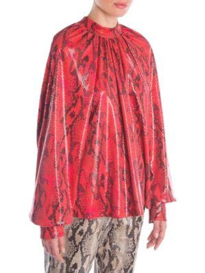 Shop Msgm Faux Python Blouse In Red