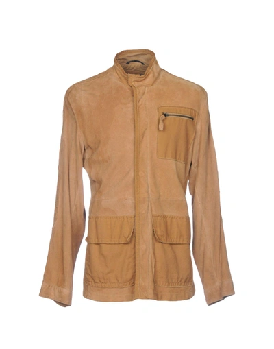 Shop Armani Jeans Leather Jacket In Camel