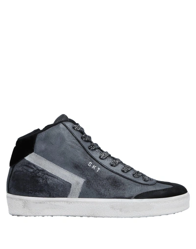 Shop Leather Crown Sneakers In Steel Grey