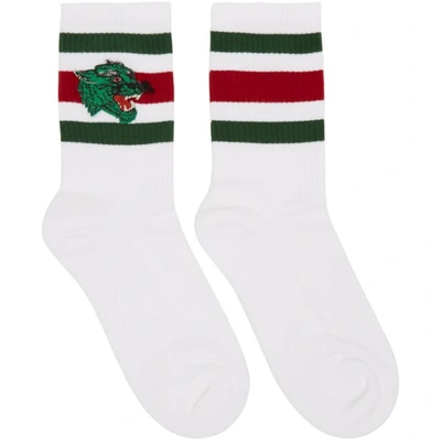 Shop Gucci White Panther Socks In 9066 Wht/gr