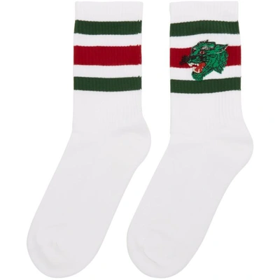 Shop Gucci White Panther Socks In 9066 Wht/gr