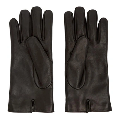 Shop Gucci Black Leather Logo Gloves In 1000 Black