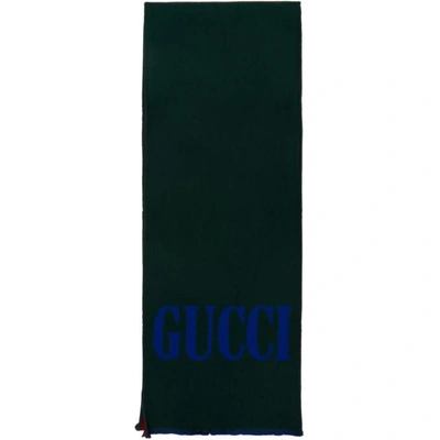 Shop Gucci Green And Red Logo Scarf In 4279 Saph