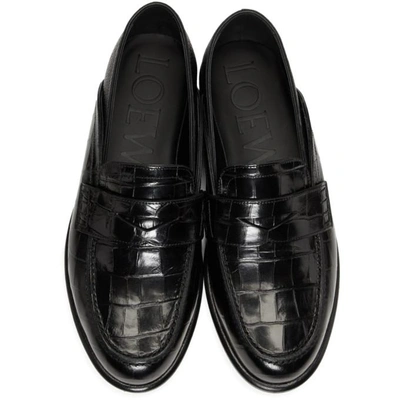 Shop Loewe Black Croc Convertible Loafers In 1185.bllk