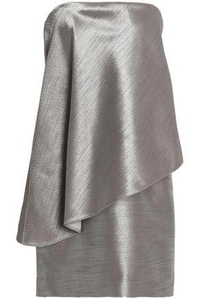 Shop Halston Heritage Woman Strapless Layered Metallic Jacquard Mini Dress Silver
