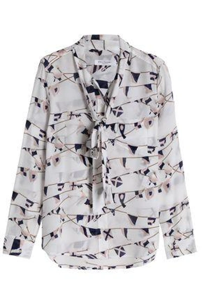 Shop Equipment Woman Brett Pussy-bow Printed Washed-silk Blouse Light Gray