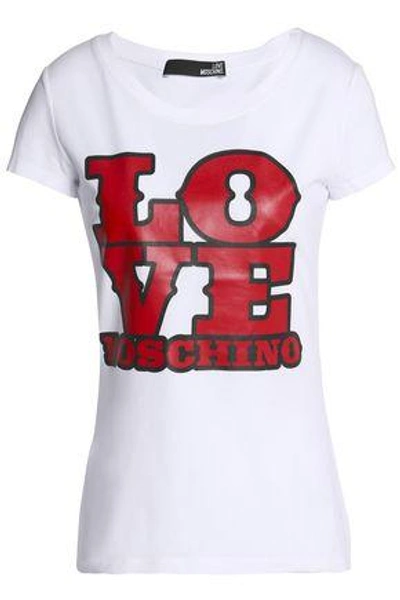 Shop Love Moschino Woman Printed Stretch-cotton Jersey T-shirt White