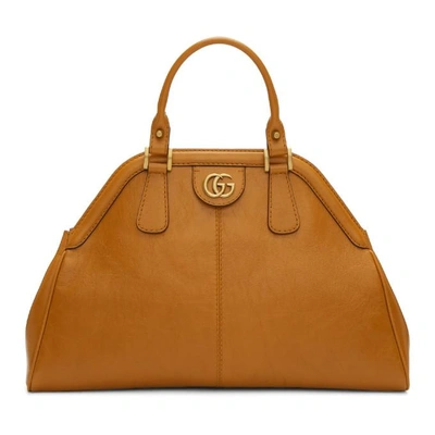 Shop Gucci Tan Small Linea Top Handle Bag In 2202 Cognac